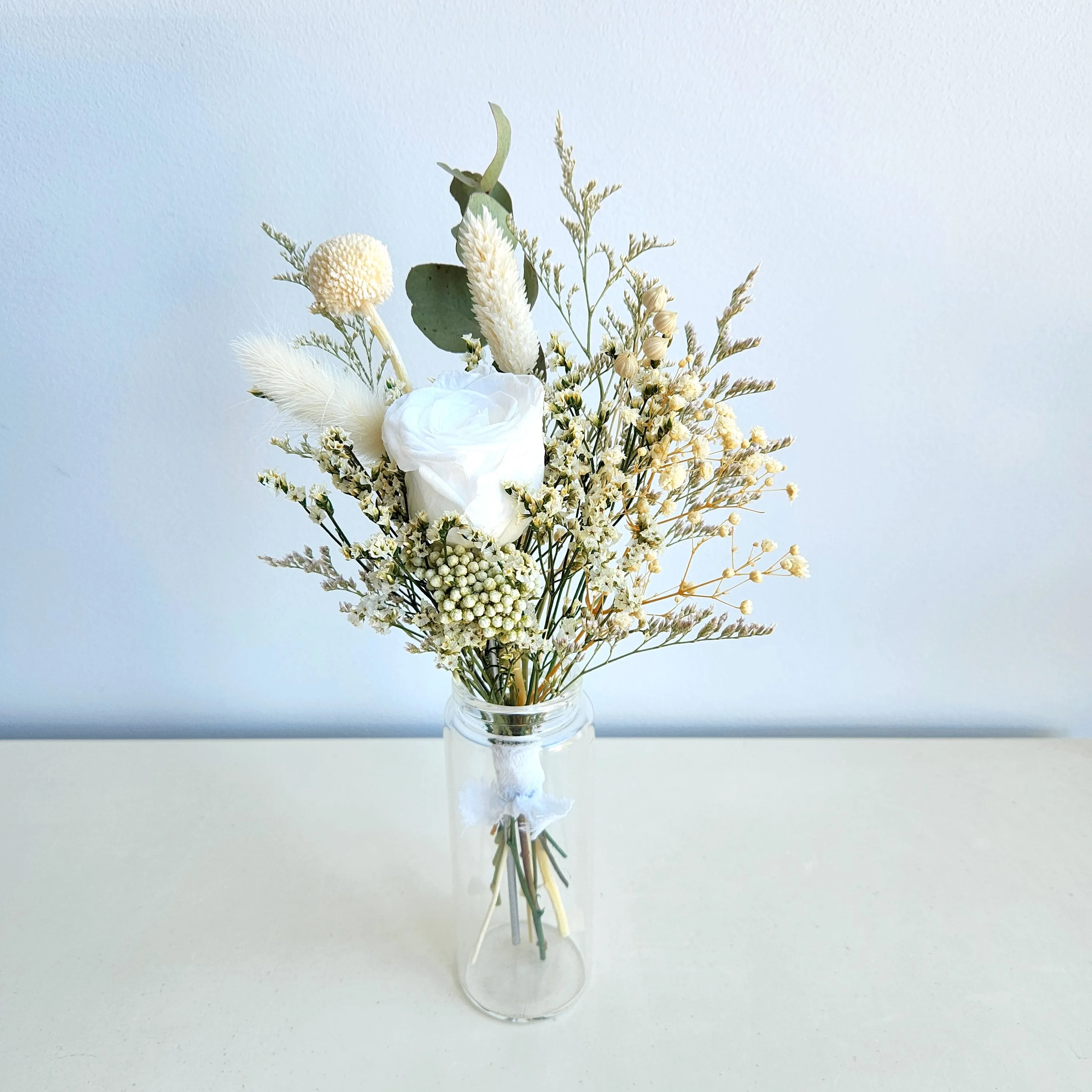 White & Green Dried Flower Bouquet, Country Wedding Flower