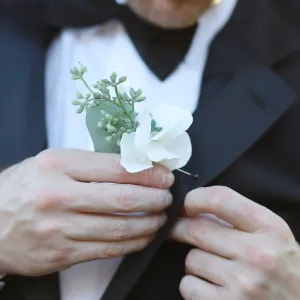 White Flower Eucalyptus Boutonniere
