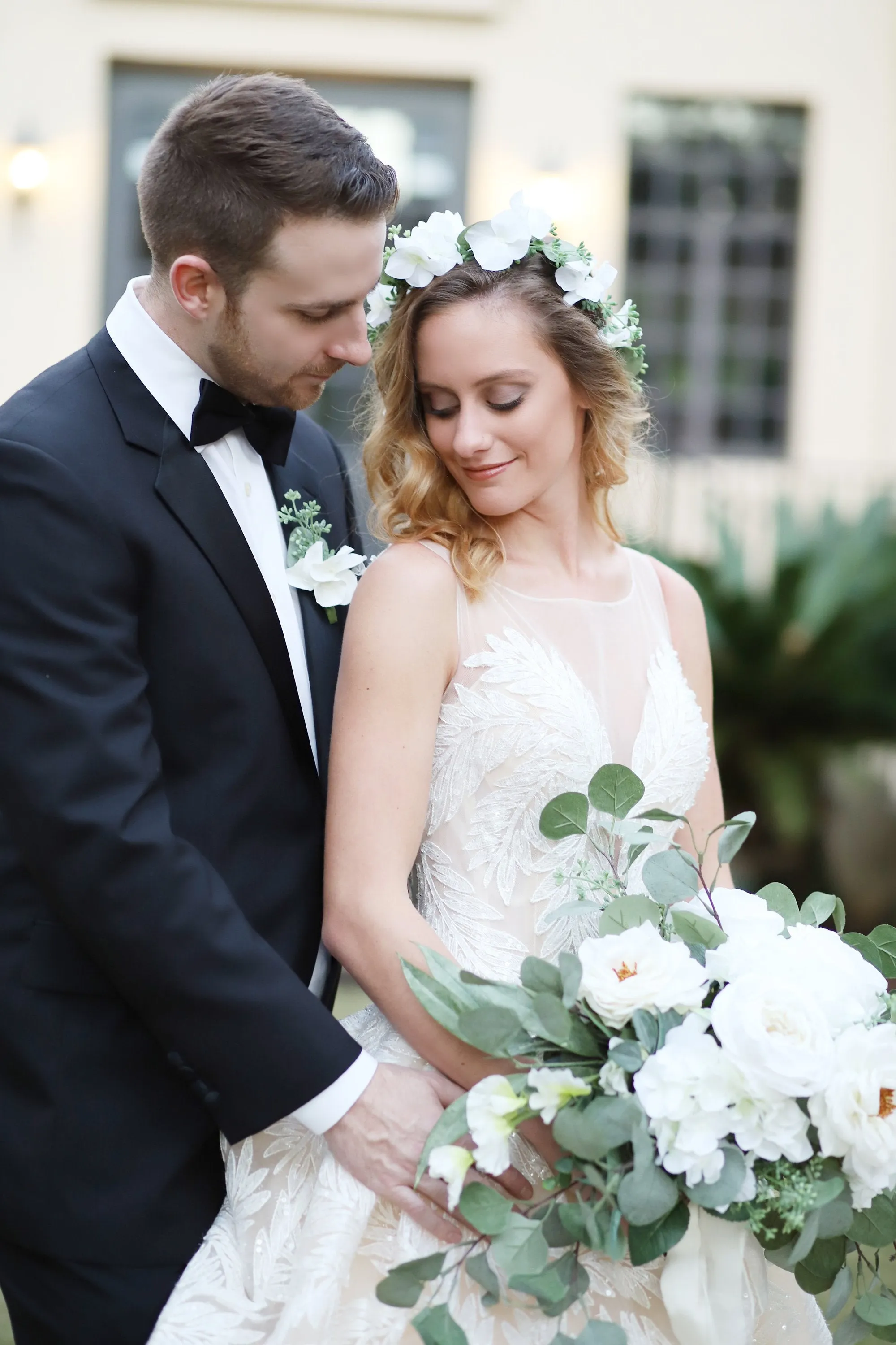 White Flower Eucalyptus Boutonniere