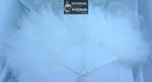 WHITE MARIBOU FEATHERS FAN PROP HANDHELD HAND HELD VICTORIAN STEAMPUNK MARDI GRAS VENETIAN COSTUME COSPLAY NEW- MASS PRODUCED