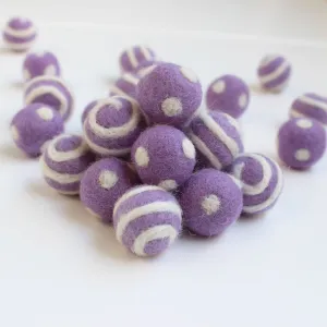 White On Lavender Polka Dot Swirl Felt Balls
