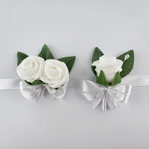 White Real Touch Kids Boutonniere and Corsage Set – Child-Sized Wedding Accessories