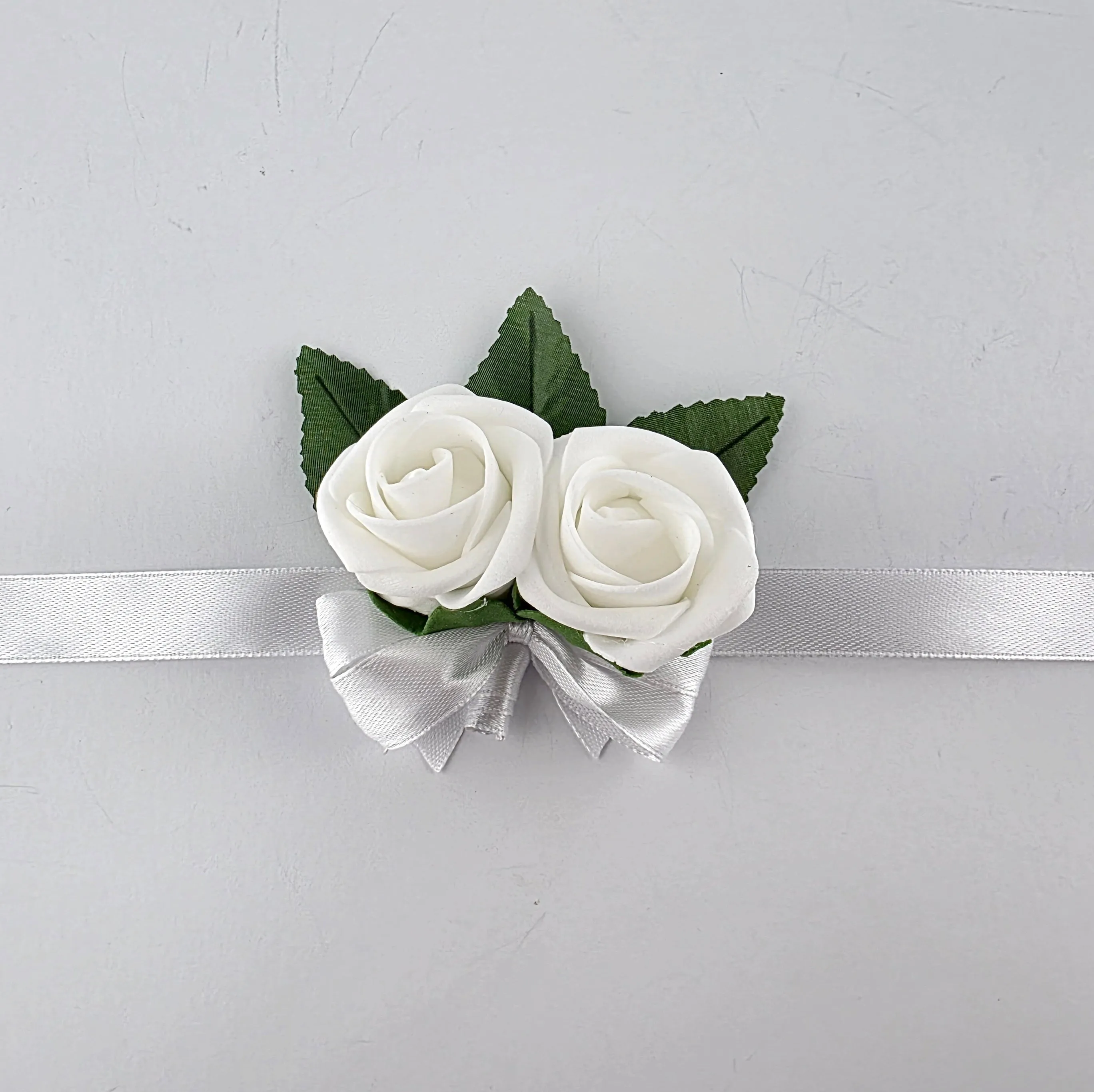 White Wedding Wrist Corsage – Real Touch Roses