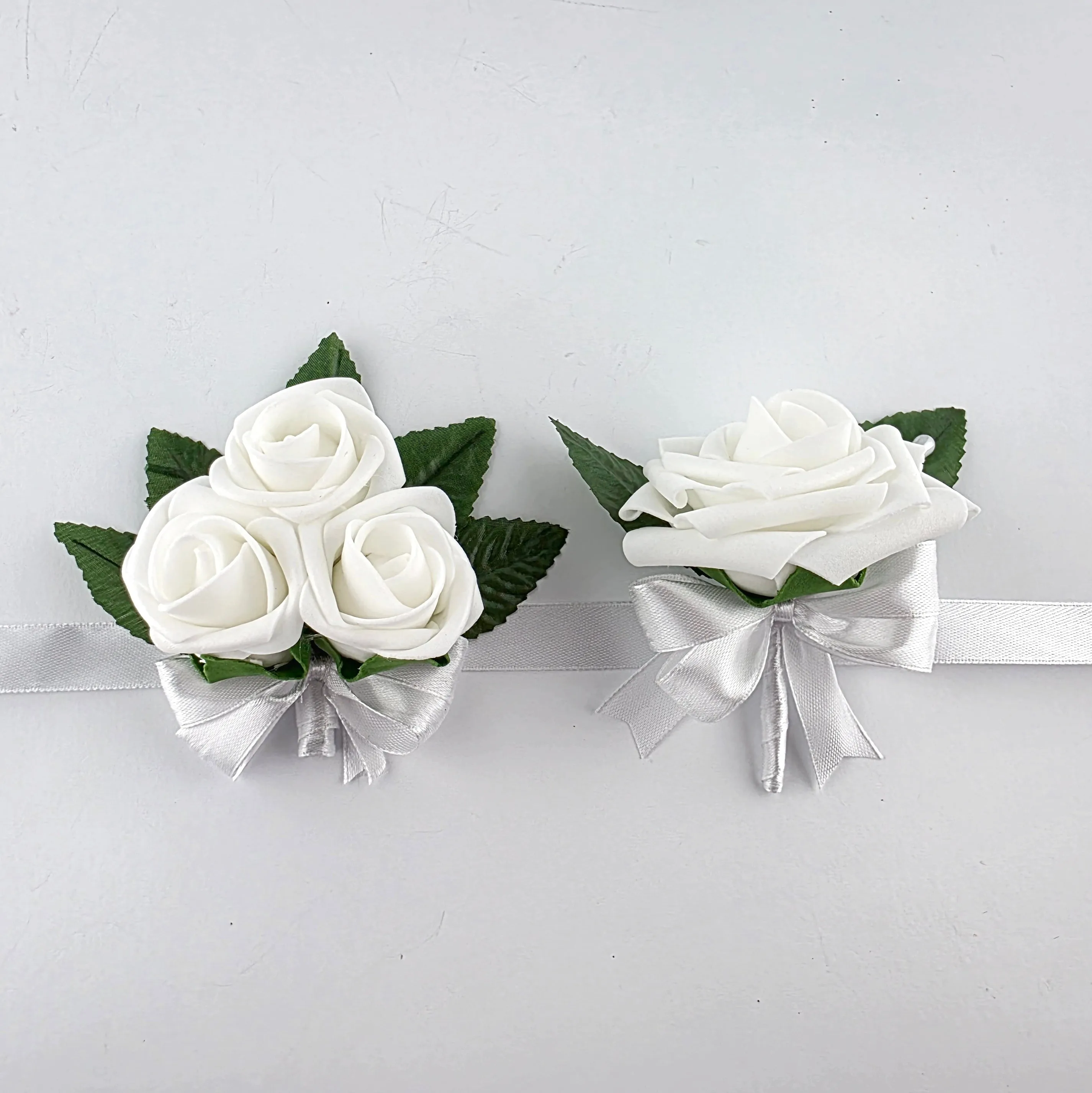 White Wedding Wrist Corsage – Real Touch Roses