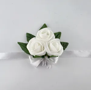 White Wedding Wrist Corsage – Real Touch Roses