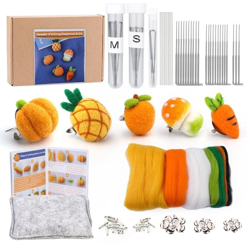 Wool Felting Kit For Beginners - Fruit & Veg Brooches