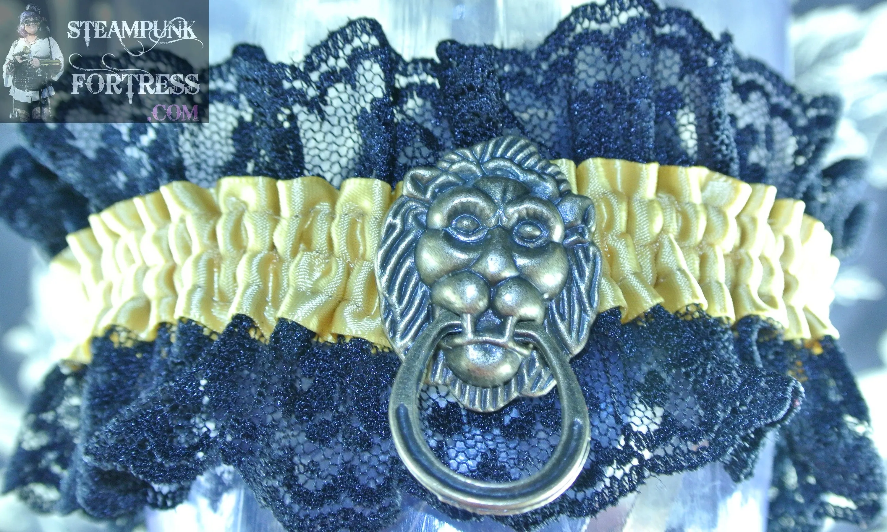 YELLOW XL PLUS BRASS LION DOOR KNOCKER BLACK LACE GARTER ASLAN CHRONICLES OF NARNIA GAME OF THRONES COSPLAY COSTUME HALLOWEEN STARR WILDE STEAMPUNK FORTRESS